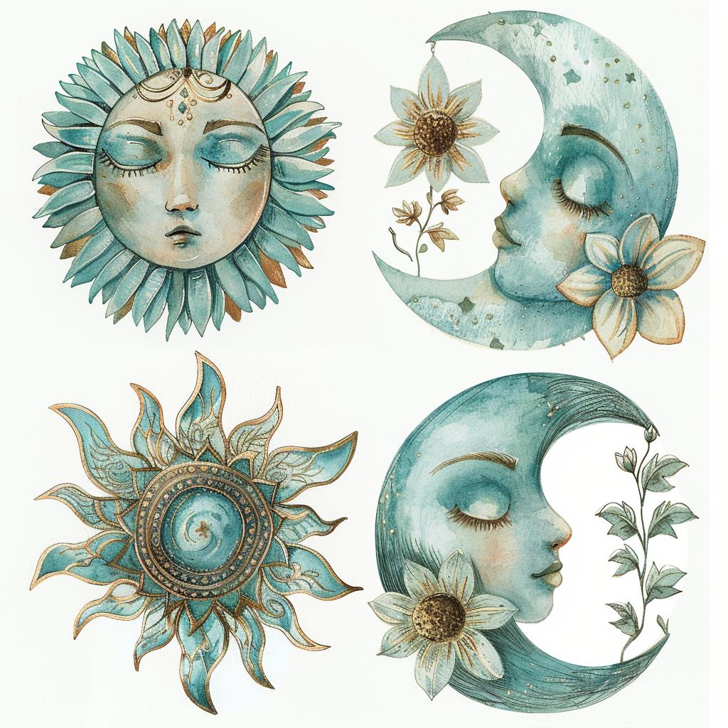 clipart  watercolor  boho  sun  moon  rose  soft  pastel  tattoos  decorative 960165