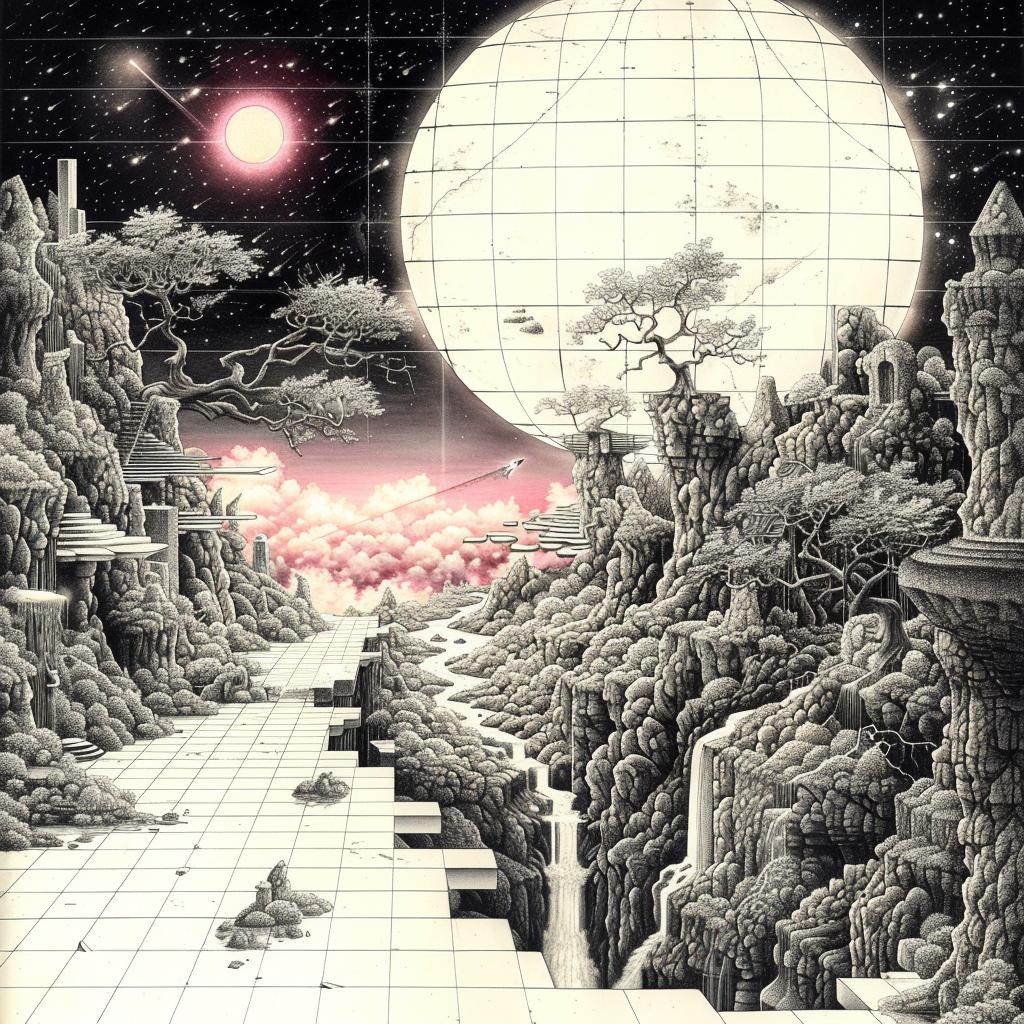 minimal  synthwave  Ukiyo-e  landscape  moon  sky  stars  artistic  night  serene 916262