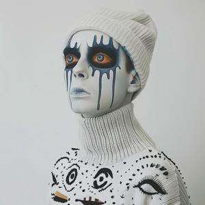 Pop  Art  woolen  sweaterman  model  makeup  dripping  white  skull  face 1073999