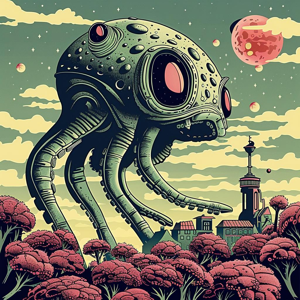 octopus  flying  city  sky  pink  whimsical  surreal  creature  colorful  fantasy 946784