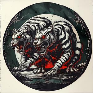 poster  tigers  moon  art  chromolithography  wildlife  nature  illustration  colorful  dramatic 1048787