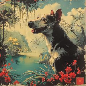 poster  dog  flowers  background  chromolithography  artwork  graphic  design  color  illustration 1049656