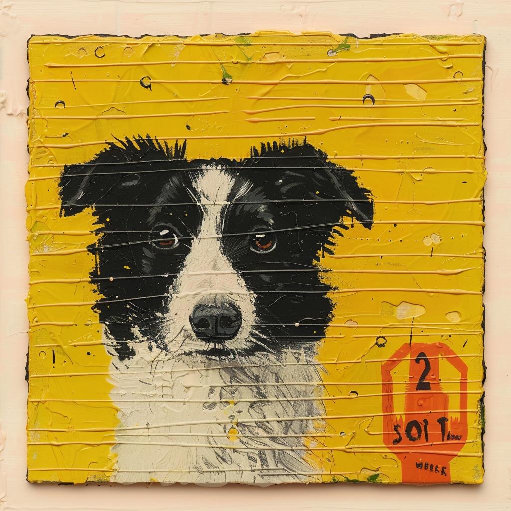 encaustic  paint  border  collie  painting  yellow  Joan  Cornella  impasto  vivid 1016134
