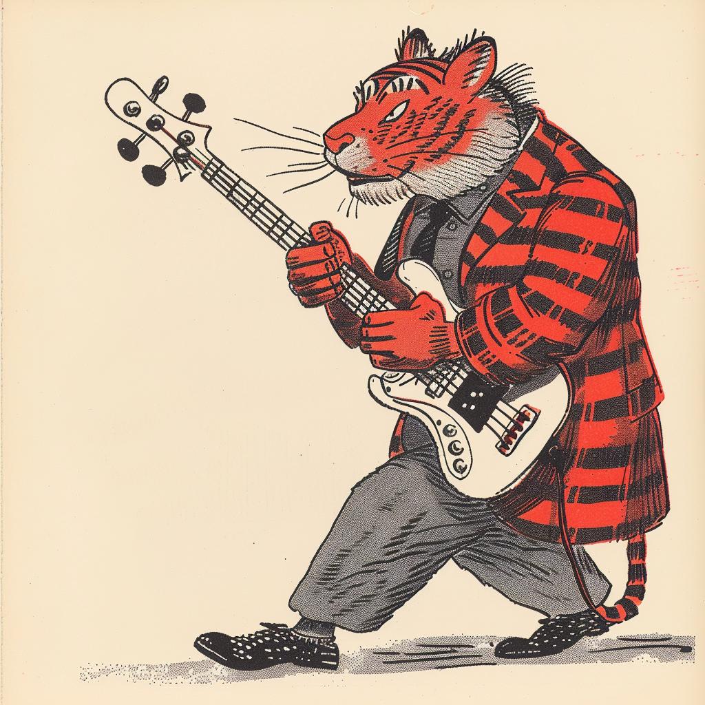tiger  guitar  cartoon  musical  playful  whimsical  illustration  colorful  character  stylized 923040