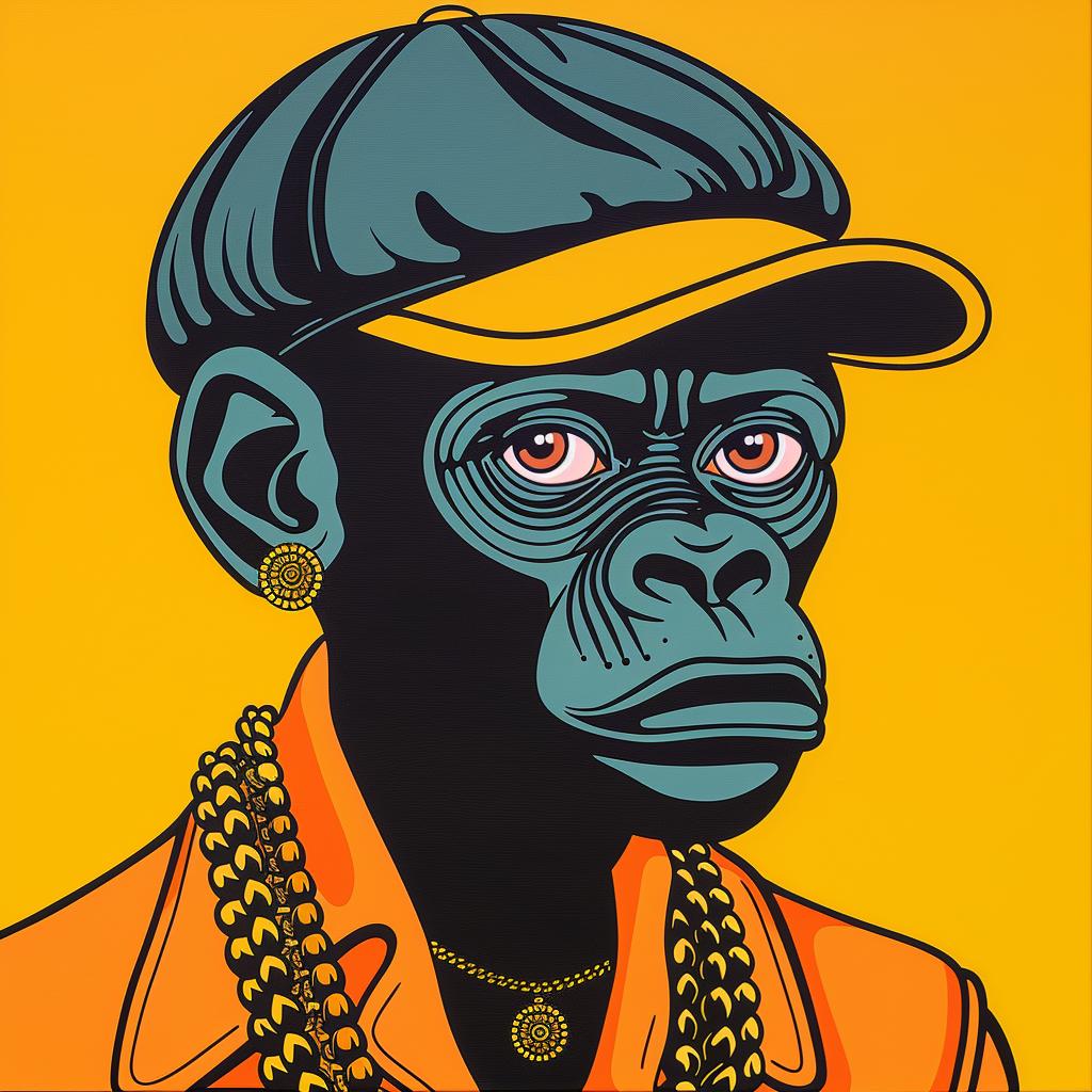 gorilla  rap  hat  chains  stylized  vibrant  colorful  urban  modern  art 1022800