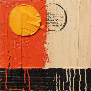 encaustic  paint  palette-knife  impasto  orange  black  sun  artwork  abstract  colorful 1066245