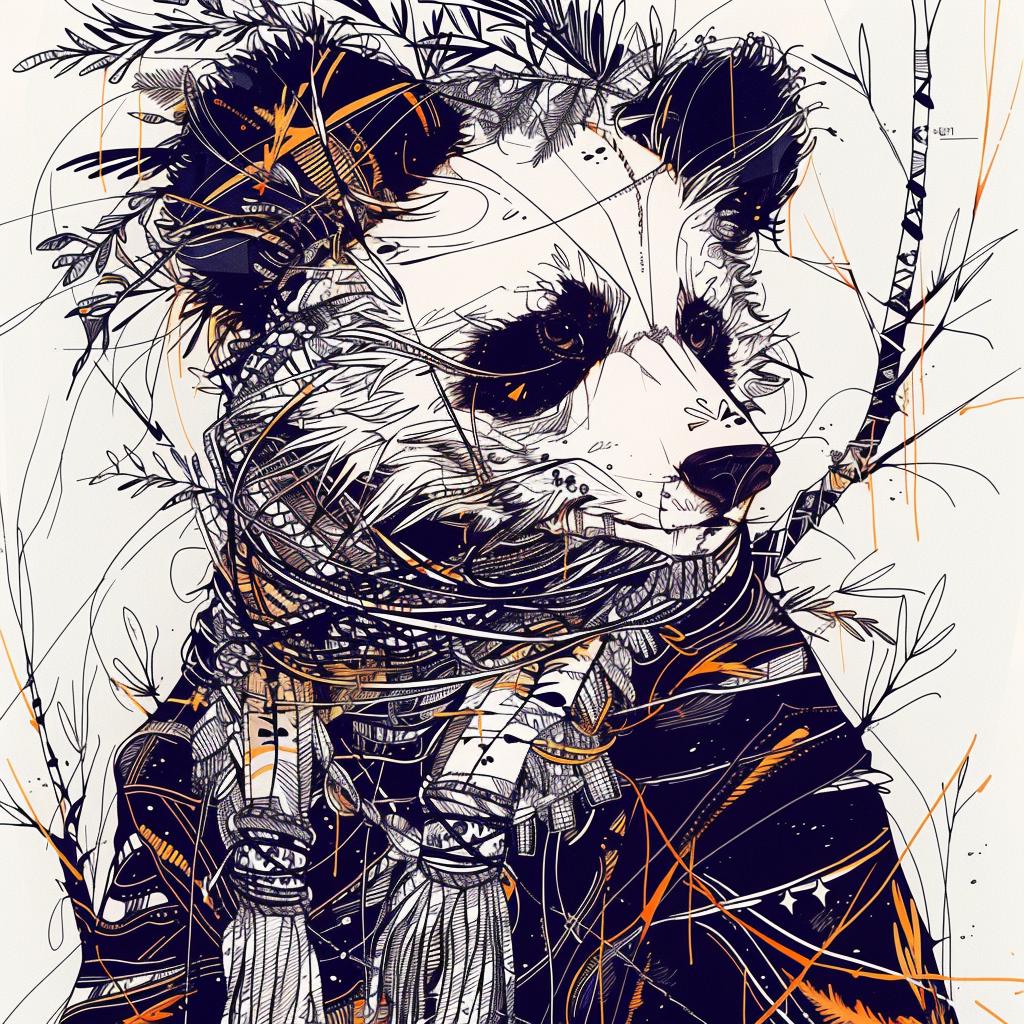 mythical  creature  hybrid  wolf  panda  unique  nature  fantastical  feathers  headdress 953012
