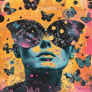woman  butterflies  face  whimsical  colorful  portrait  illustration  artistic  expression  beauty 1079268