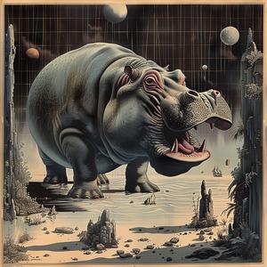 hippo  space  painting  chromolithography  whimsical  surreal  colorful  animal  creative  artwork 1040838