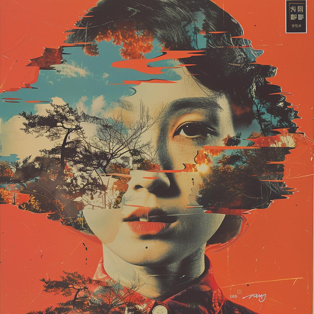 surreal  album  cover  hyper-realistic  screenprinting  Tadanori  Yokoo  woman  red  background 960436