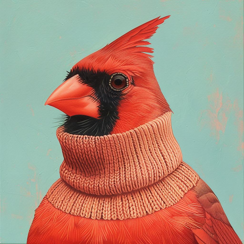 surreal  album  cover  cardinal  sweater  chubby  colorful  playful  painting  whimsical 978350