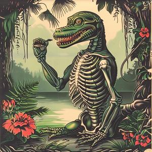poster  skeleton  dinosaur  jungle  chromolithography  art  vintage  graphic  illustration  nature 1048114