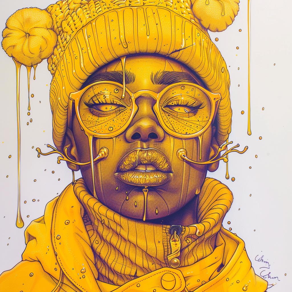 Pop Art  painting  woman  glasses  yellow  hat  dripping  makeup  illustration  colorful 939242