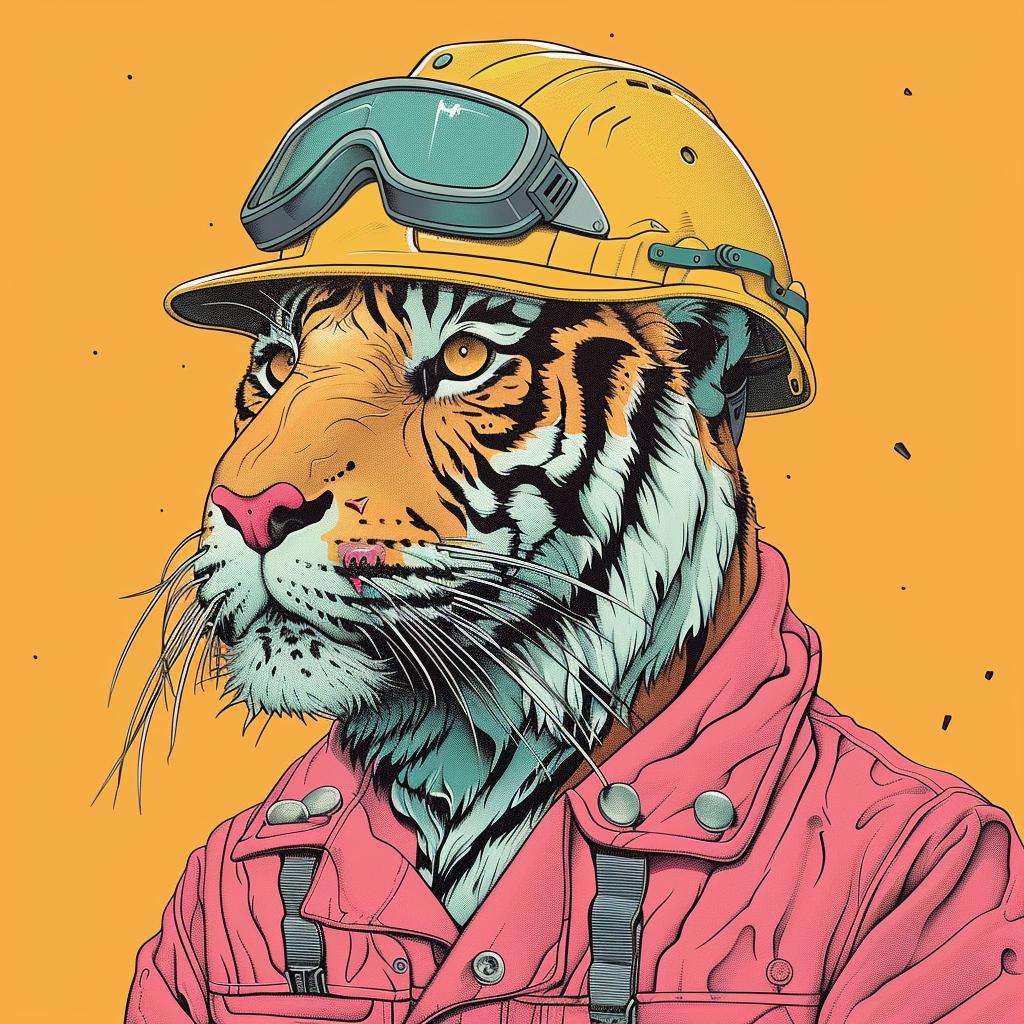 tiger  hardhat  goggles  surreal  album  cover  mark  catesby  unusual  worker 924839