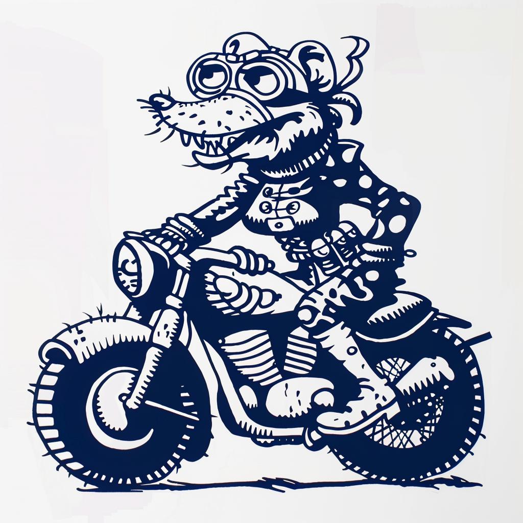 mouse  motorcycle  cartoon  funny  sticker  vibrant  playful  whimsical  graphic  colorful 1025441