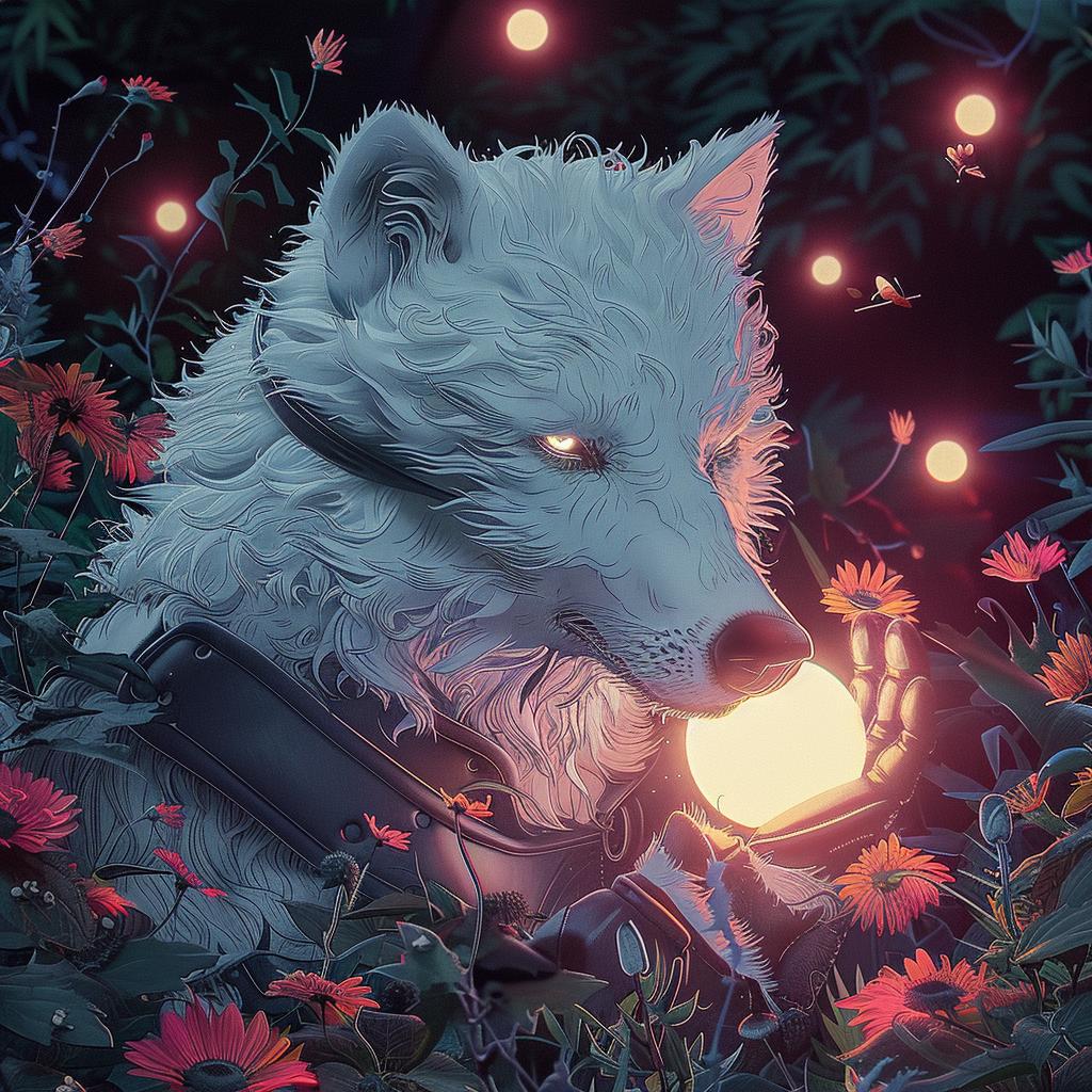 wolfman  wolf  eyes  glowing  flowers  nature  white  spiritual  wild  mythical 1016728