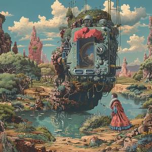 woman  house  artwork  illustration  standing  nature  colorful  landscape  portrait  scene 1060062