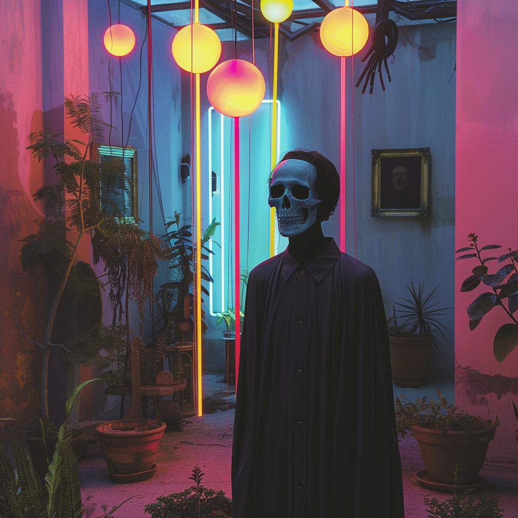 creative  surreal  album  cover  neon  lights  robe  man  sign  dark 976521