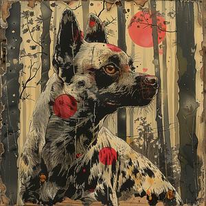 chromolithography  dog  forest  Australian  cattle  nature  wildlife  animal  portrait  art 1053830