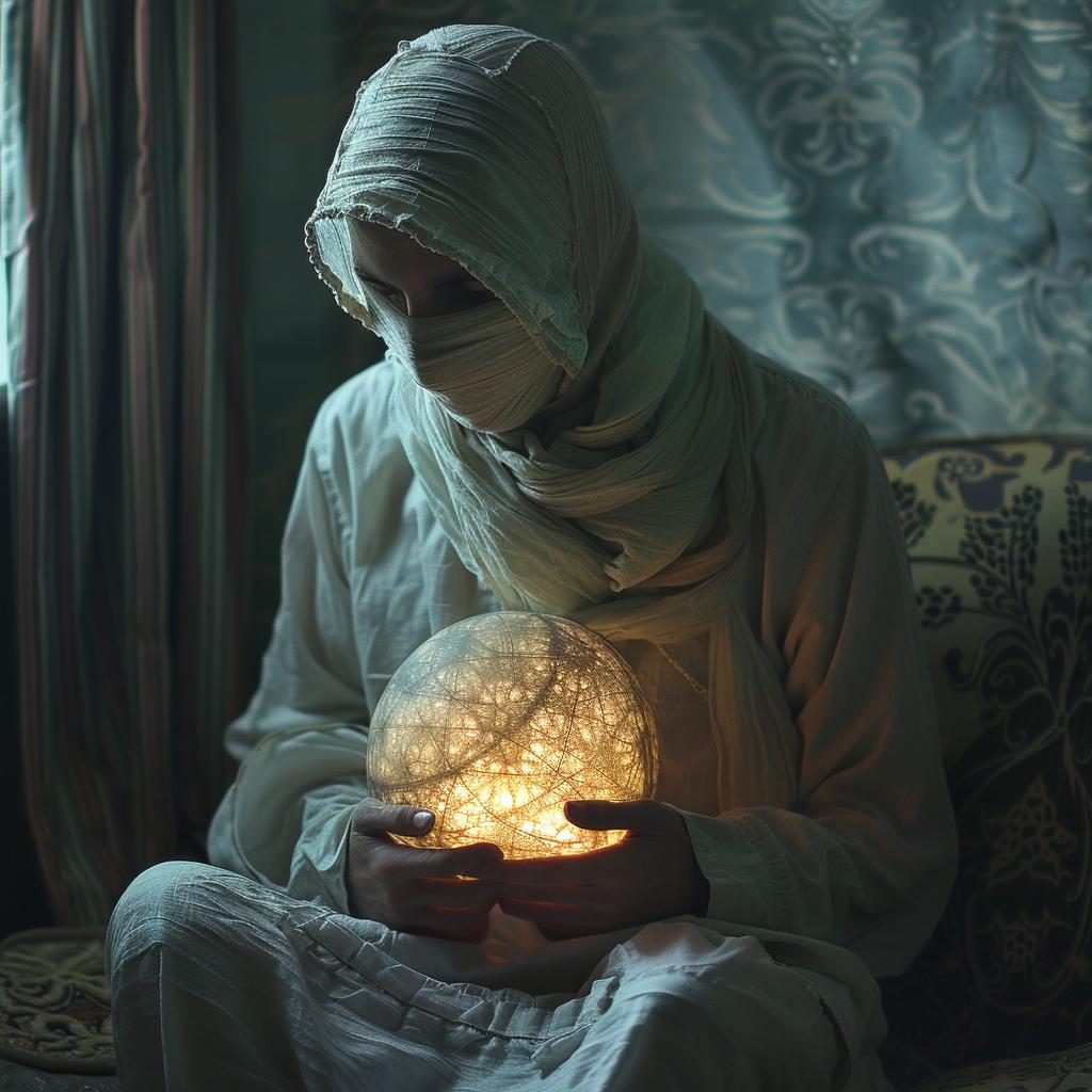 صورة فوتوغرافية ملونة من darkarts 965955، رداء امرأة من عالم الخيال العلمي السريالي، إضاءة كروية