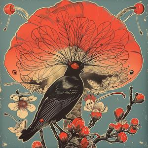 bird  red  eyes  flower  tree  chromolithography  art  colorful  nature  symbolic 1052279