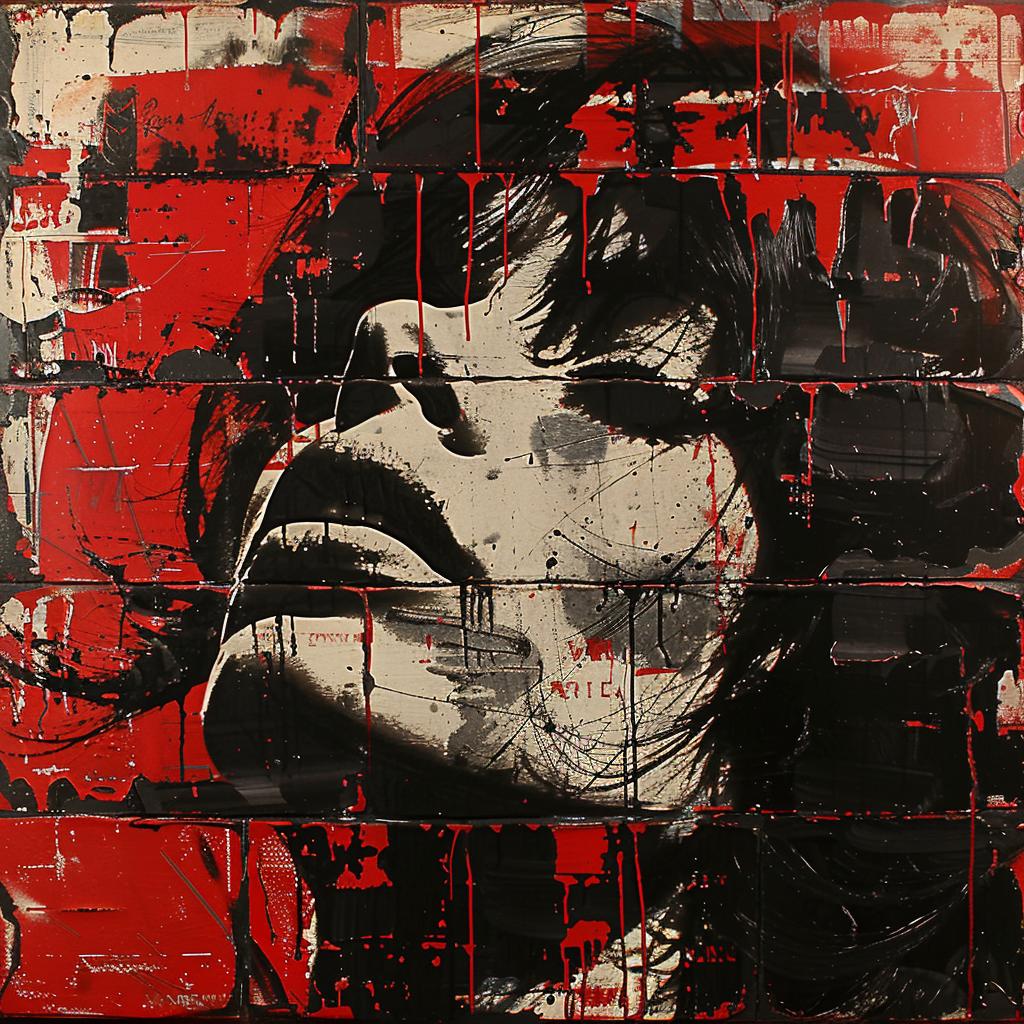 surreal  hyper-realistic  screenprinting  encaustic  woman  red  black  vibrant  artistic  expressive 960012