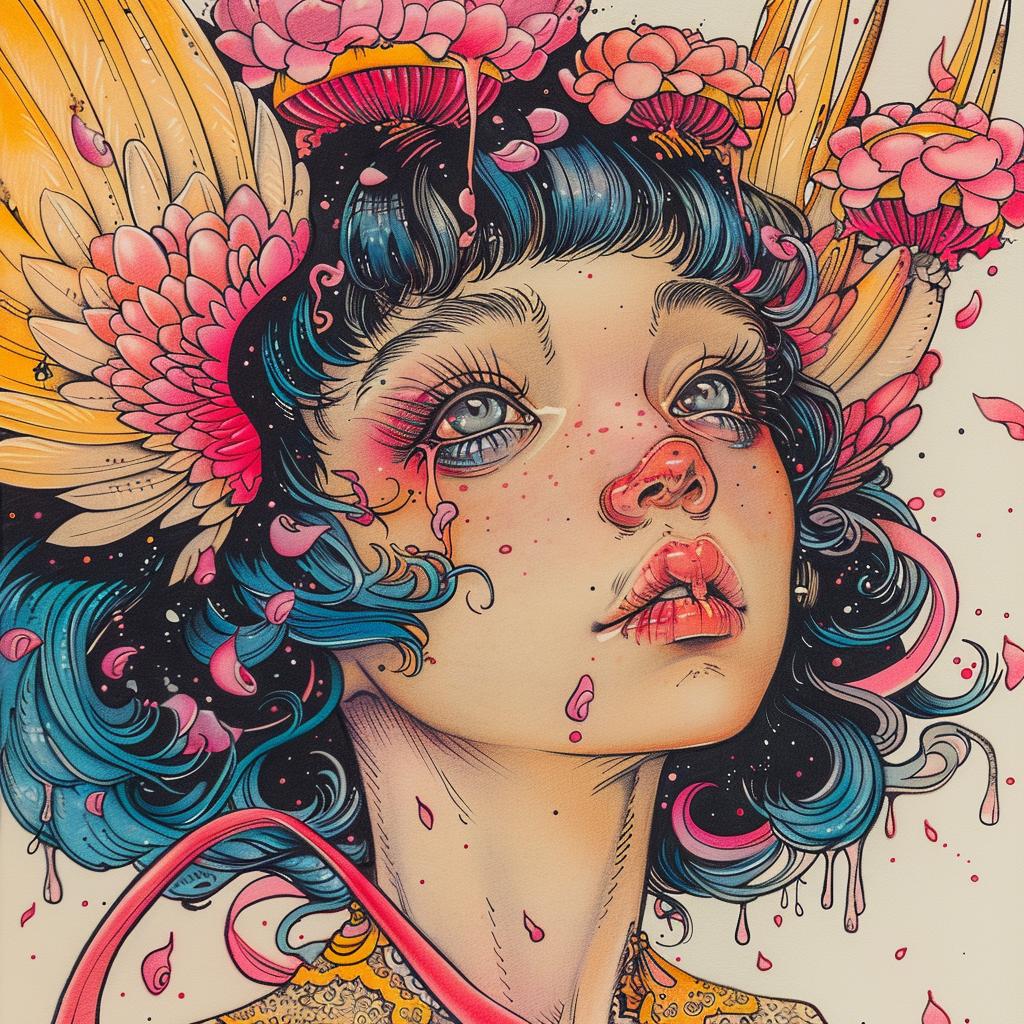 woman  pink  flowers  head  spiritual  dark  occult  naturalistic  terror  art 924664