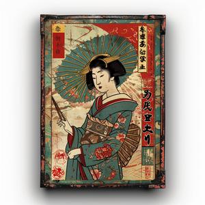 vintage  Japanese  matchbox  geisha  umbrella  art  illustration  style  graphic  design 1047553