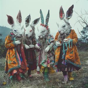 rabbits  costumes  festival  holding  ears  colorful  horror  creatures  joy  energy 1077365
