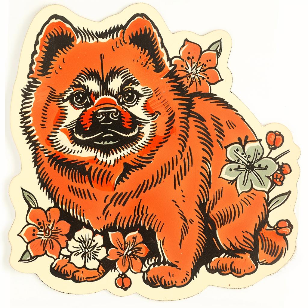 chow  chow  dog  sticker  pet  orange  flowers  cute  white  background 942750