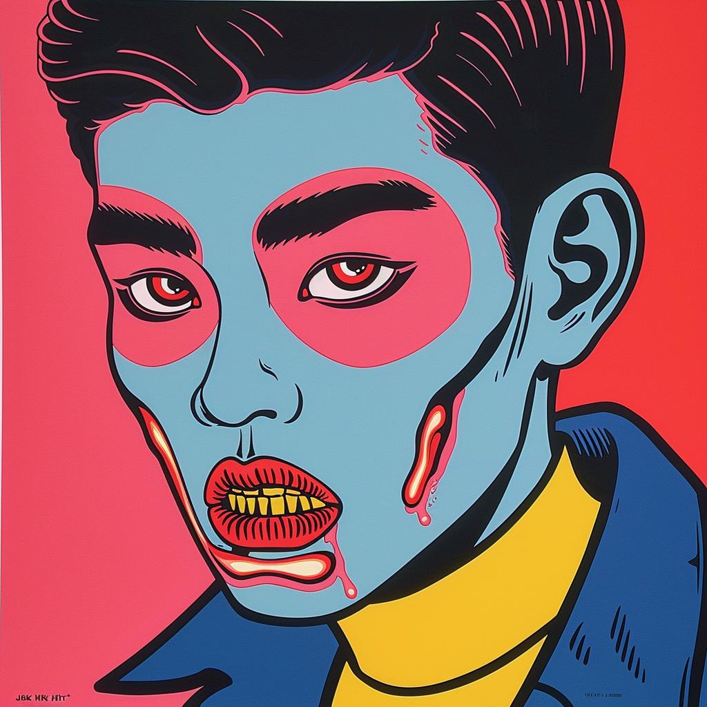 Japanese  horror  poster  man  blue  jacket  red  lips  art  illustration 1021420