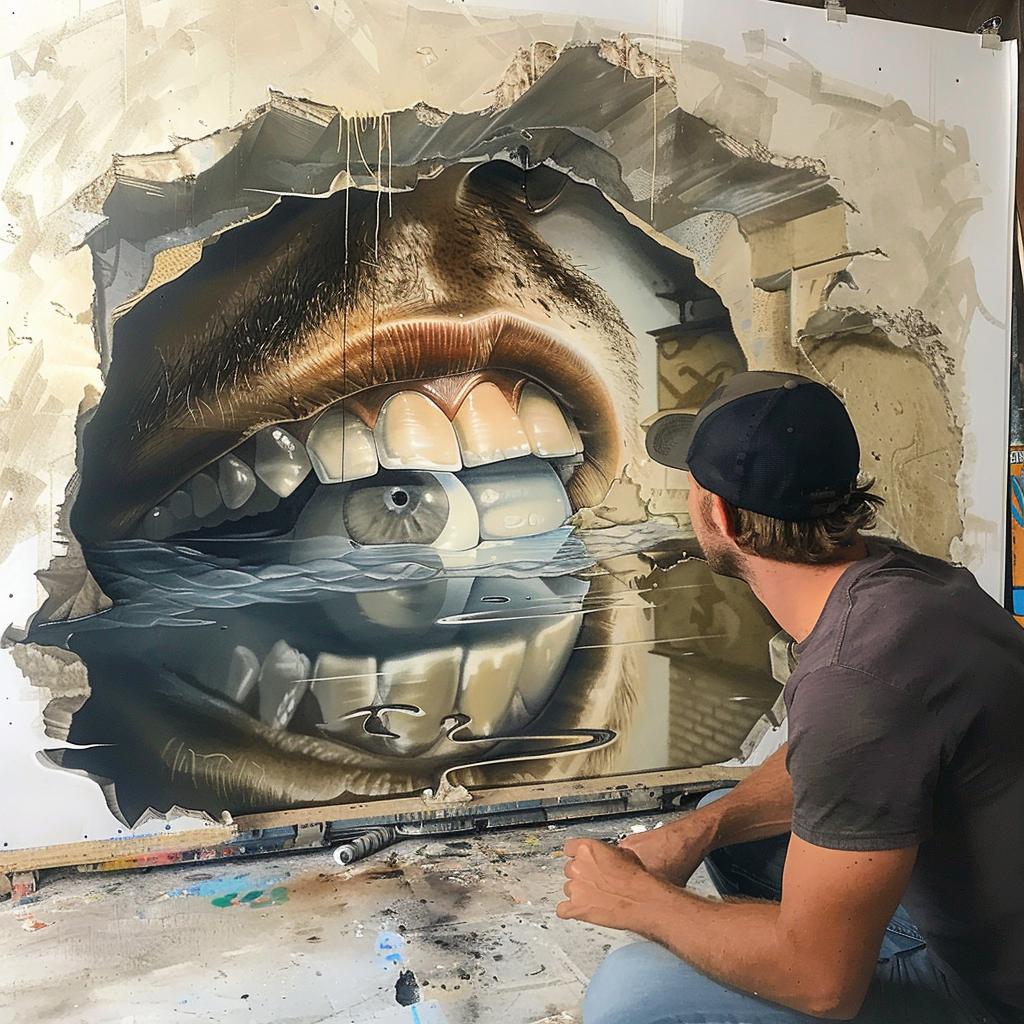 surreal  album  cover  hyper-realistic  screenprinting  man  mural  painting  wall  Odeith 960307