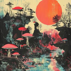 surreal  album  cover  mushrooms  trees  painting  symbolist  hyper-realistic  risograph  fantasy 1064873