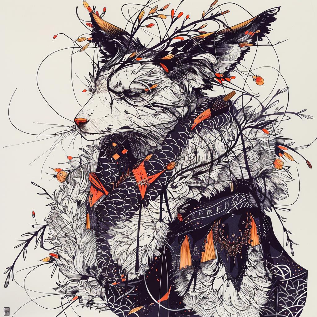 mythical  creature  hybrid  fox  feathers  flowers  fantastical  unique  drawing  fantasy 953067