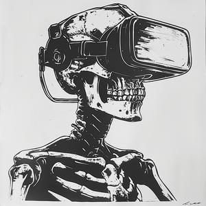 drawing  skeleton  VR  headset  character  black  white  monoprint  vector  mask 1070795