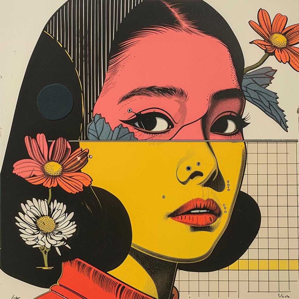 surreal  album  cover  flowerpunk  painting  woman  flowers  Tsukioka  Yoshitoshi  Dick 1020684