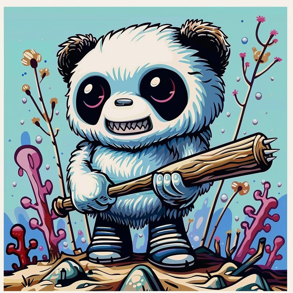 panda  creature  cartoon  baseballbat  whimsical  playful  illustration  colorful  fantasy  cute 1033214