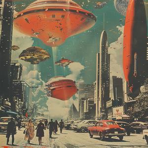 city  scene  flying  saucers  surrealism  collage  futuristic  advertisements  enigmatic  art 1041279