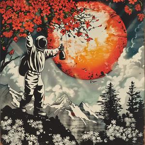 space  man  painting  red  sun  surreal  cosmic  colorful  visionary  fantasy 1059185