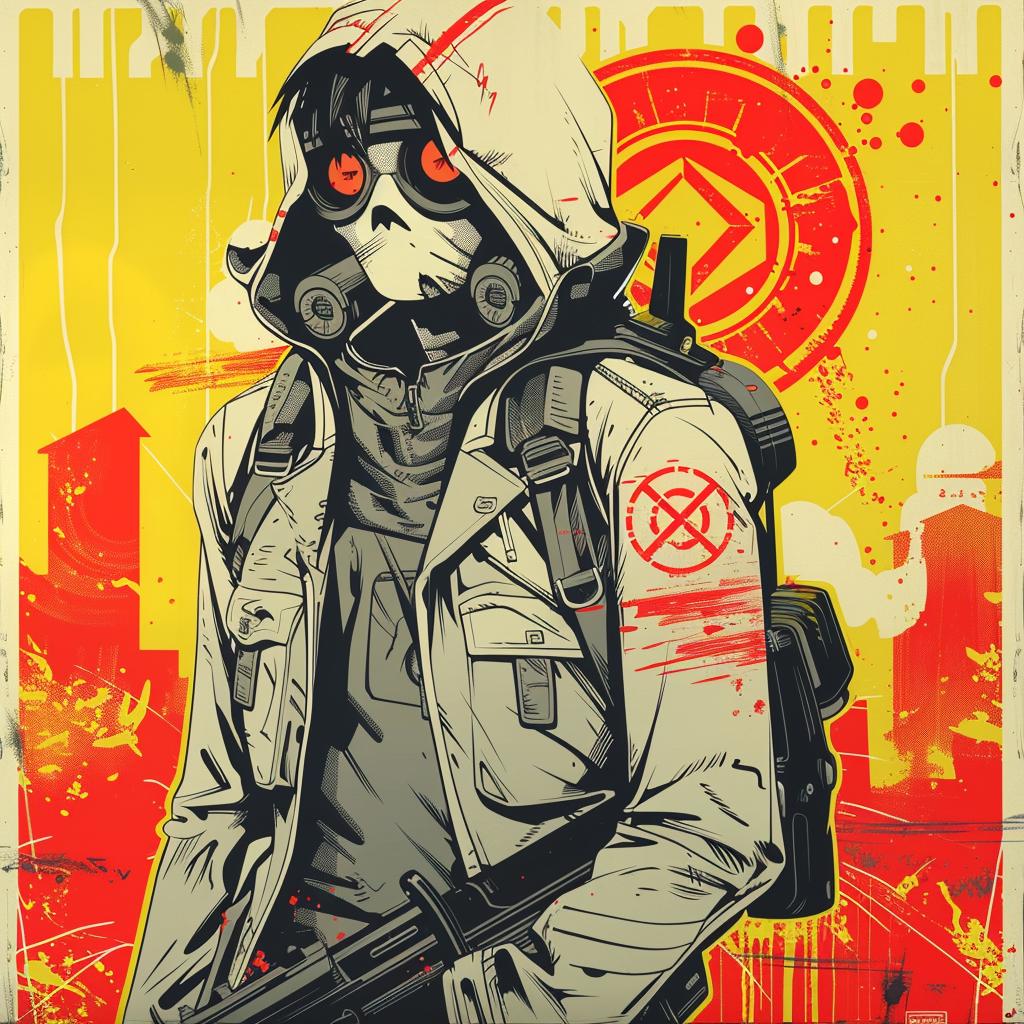 poster  gas  mask  man  gun  stylized  colorful  graphic  design  bold 944653