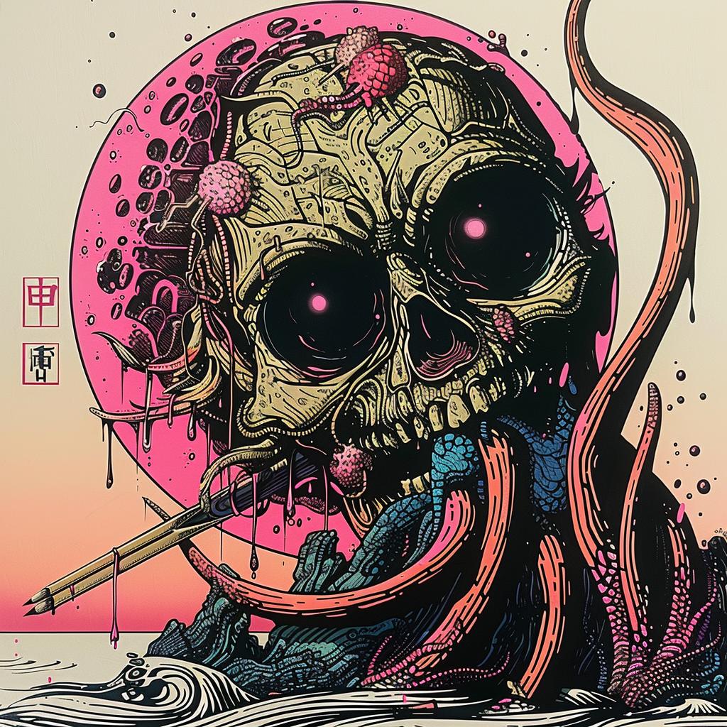 skull  tentacles  moon  drawing  horror  surreal  fantasy  Japanese  artwork  mystical 948176