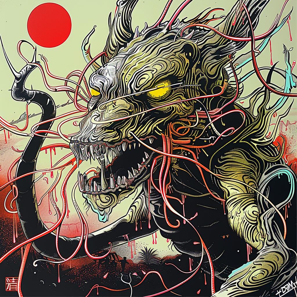 demon  painting  sun  red  background  japanese  horror  art  monster  visual 948337