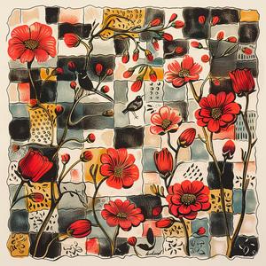 red  flowers  painting  square  background  vivid  nature  colorful  floral  art 1049527