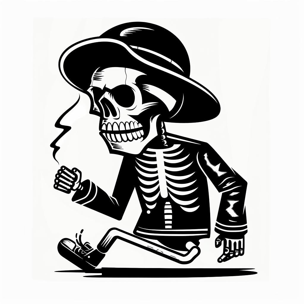 skeleton  hat  cigarette  illustration  humor  spooky  dark  whimsical  character  art 939806