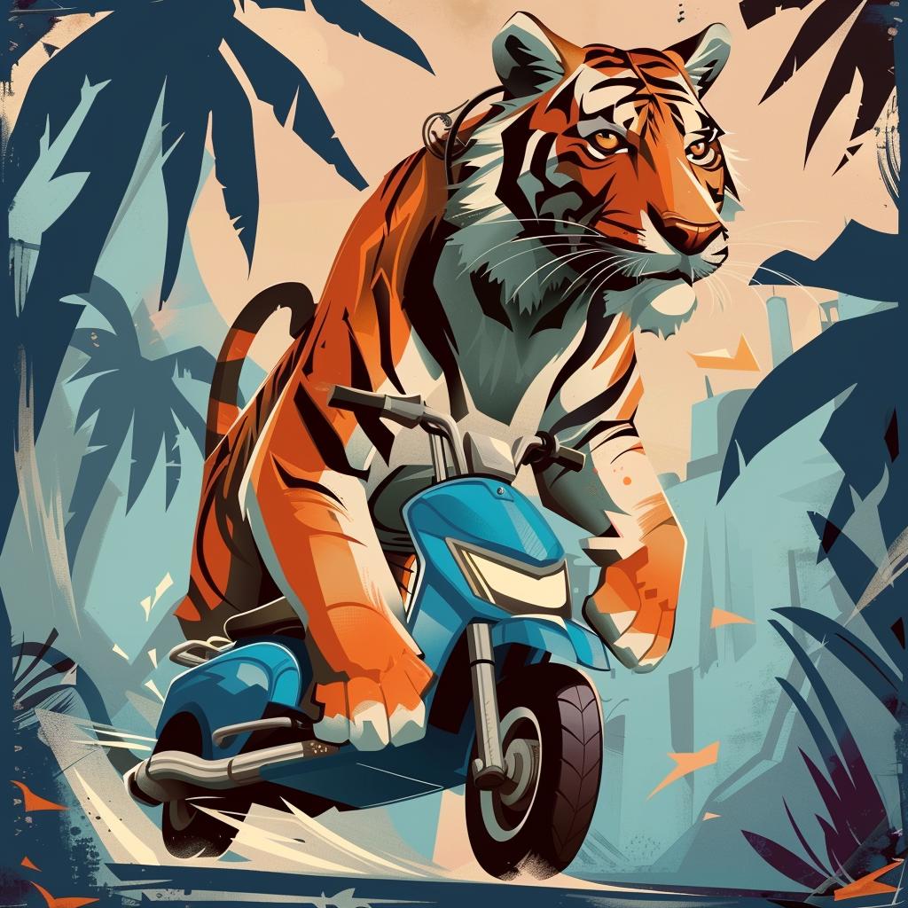 tiger  scooter  white  background  stylized  motorcycle  jungle  fun  animal  action 1026187