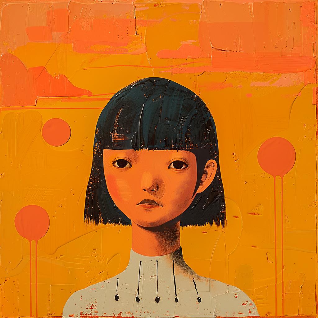 encaustic  paint  palette  knife  impasto  girl  orange  background  vibrant  texture 1015958