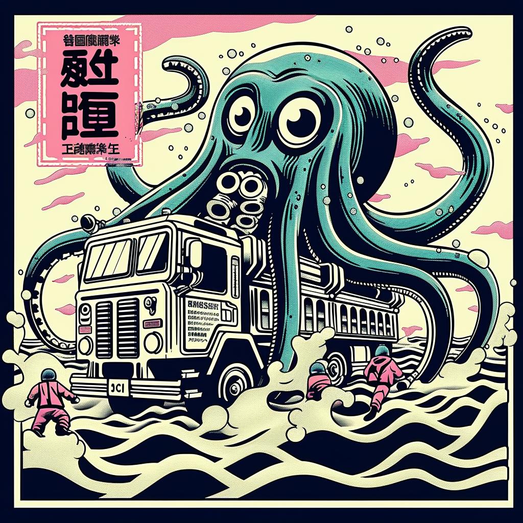 octopus  truck  artwork  surreal  animals  transport  weird  playful  visual  illustration 947016
