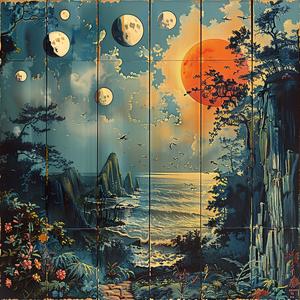 moon  trees  painting  wall  chromolithography  artwork  night  nature  scenery  wallart 1058632