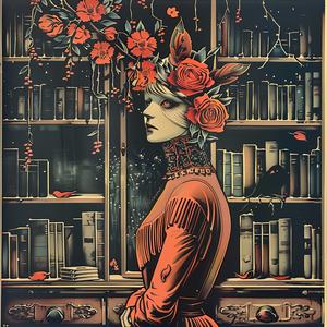woman  red  dress  bookshelf  elegant  chromolithography  interior  stylish  literature  art 1040790