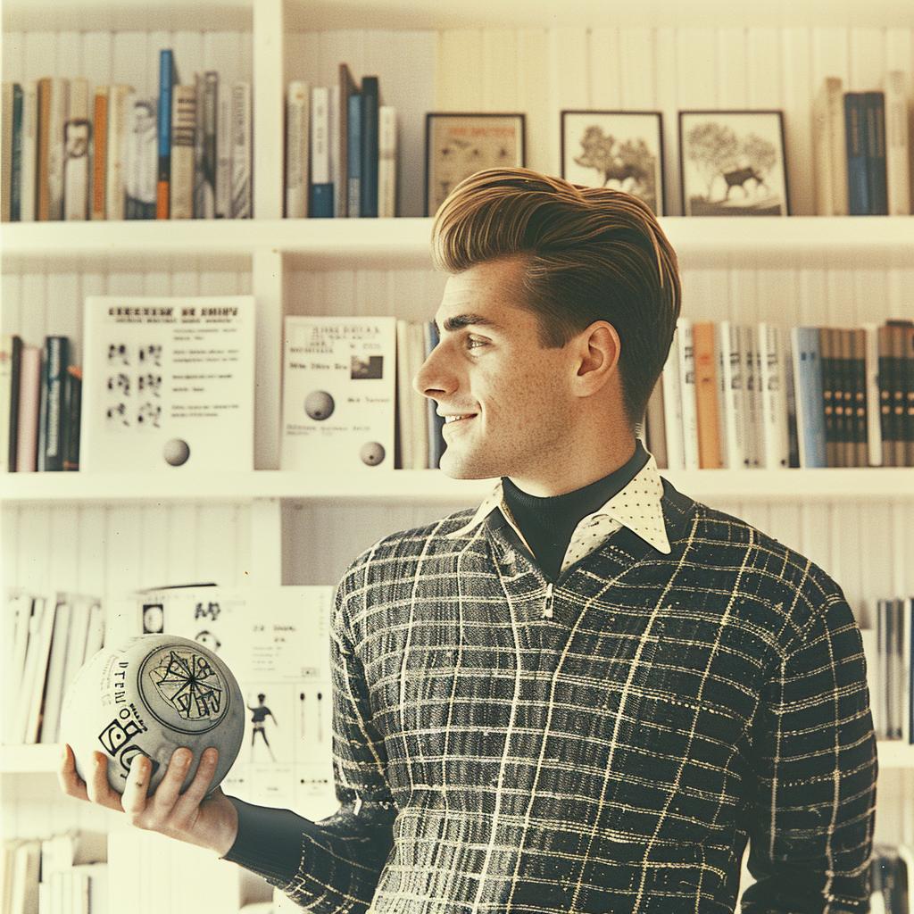 man  bowling  1960s  sweater  bookshelf  vintage  illustration  sports  nostalgia  portrait 940765